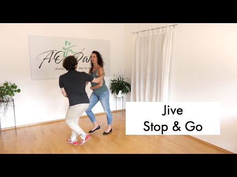 Jive figure: Stop & Go (rhythm change & hammer) shown, counted and briefly explained with music