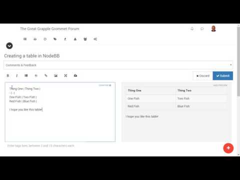 Creating a table in NodeBB