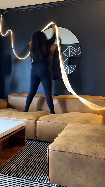 Can't wait to fully share this moody living room makeover! It's almost done 🥰 #neonlighting