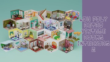 Low Poly Retro Vintage Rooms Interiors 2