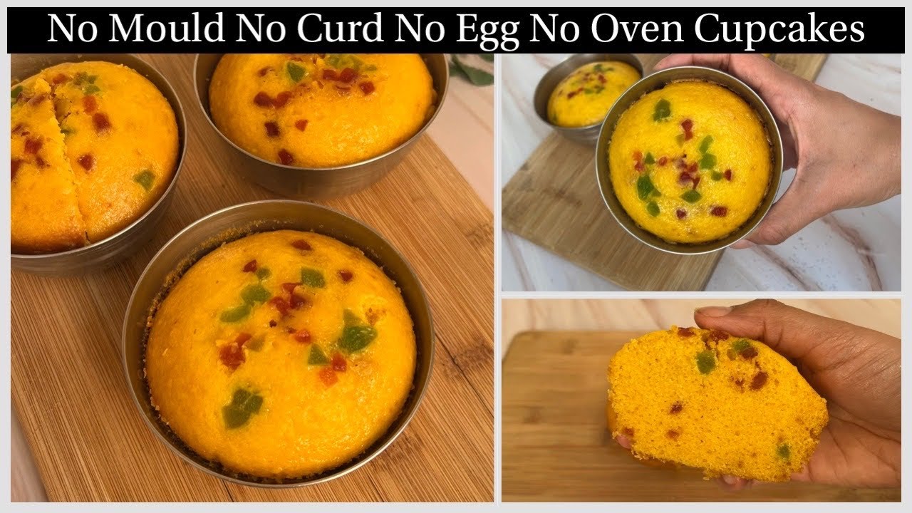 Worlds Easiest Cupcakes in Steel Katori  No Curd Mould Eggs Oven Katori Custard Cupcakes