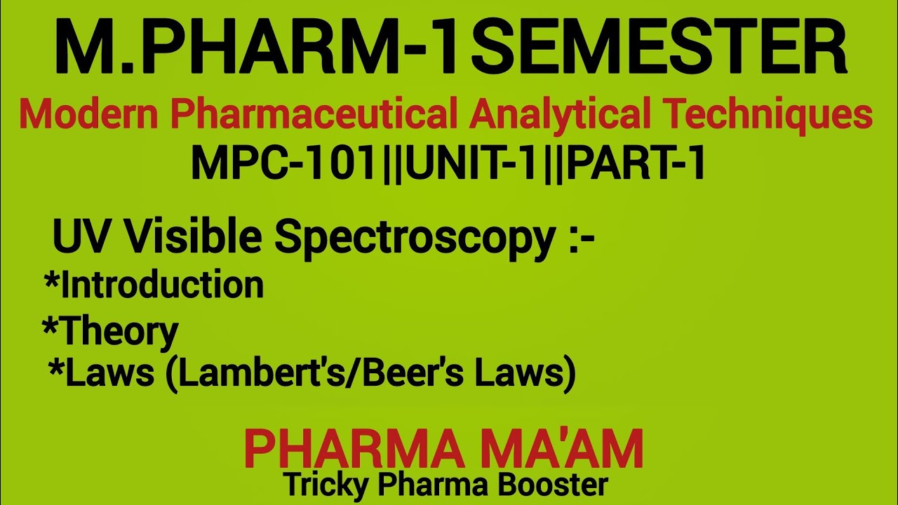 UV Visible Spectroscopy|Intro|Theory|Laws|M.Pharma-1sem|MPC-101|Unit-1|Part-1|