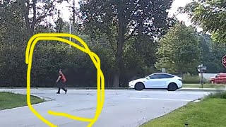 Pedestrian Walks Along IL-7 at Unmarked No Sidewalks Crossing where Cars Speed & Crash on Corners