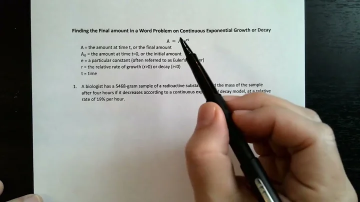 Finding the Final amount in a Word Problem on Continuous Exponential Growth or Decay A=Pe^rt