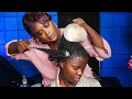 ASMR Intense Scalp Blowing Afro Hair Unbraiding Hair Parting Combing Butter Greasing Hair Massage