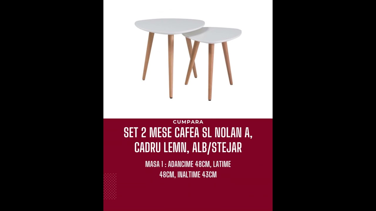 Set 2 mese cafea SL Nolan A, blat MDF, cadru lemn, scandinav, alb/stejar