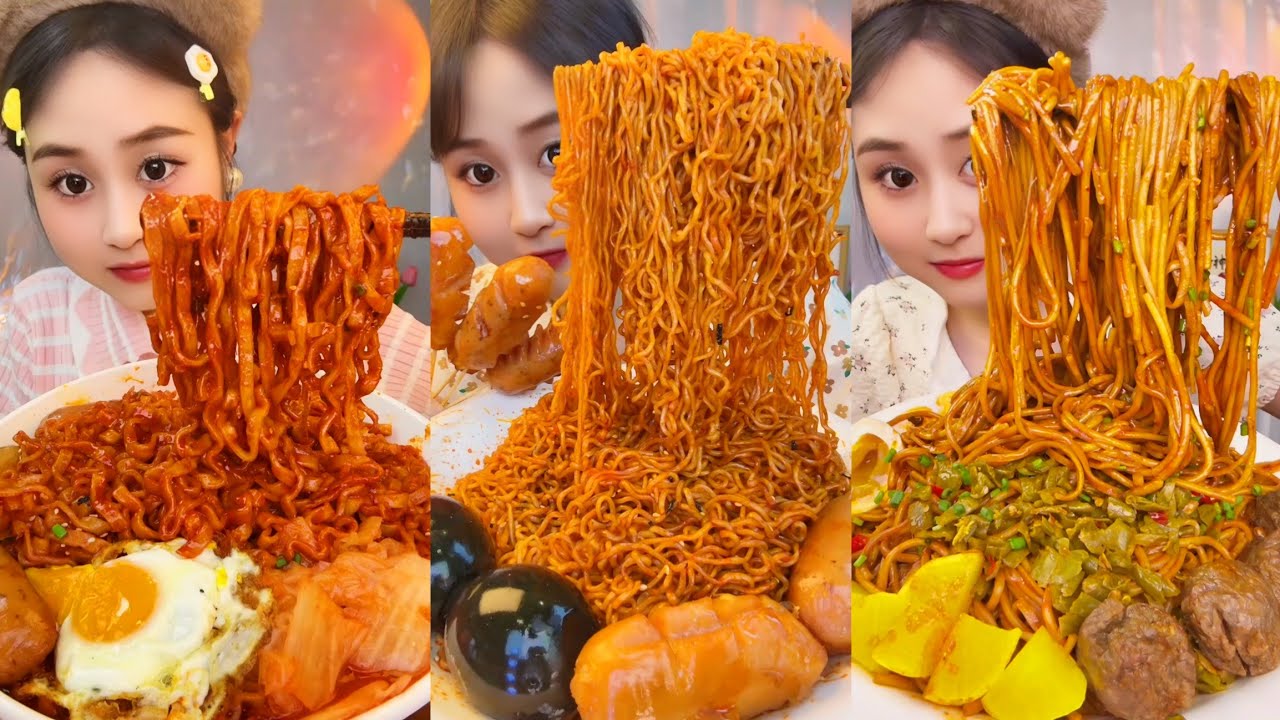 ASMR EATING SPICY AND HOT Korean Noodles 먹방 | Chinese Spicy Food ASMR 중국먹방 | ASMR Eating Video