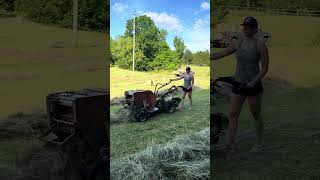 CAEB mini-haybaler on BCS walk-behind tractor, operated by Sophie Dufour