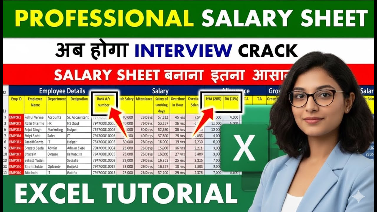 Professional Salary Sheet in Excel | DA, HRA, PF, ESI Complete Calculation | Excel Tutorial Hindi