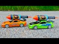 Experiment: XXL ROCKET with Toy Toyota Supra vs Mitsubishi Eclipse