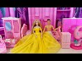 Barbie Bedroom Unboxing 🎀 | Princess Bed, Wardrobe, Fridge &amp; Yellow Gown ✨| Barbie Toys Unboxing 