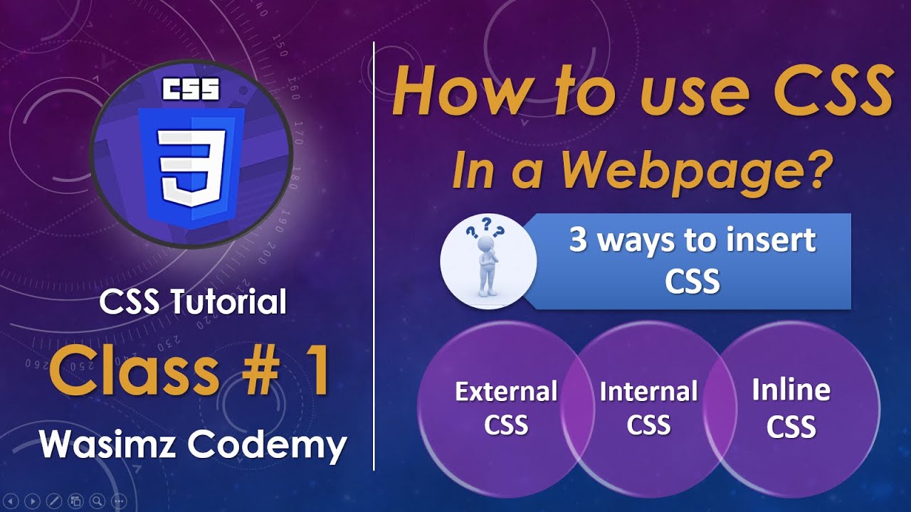 Class # 1 | How to use CSS in a website? | Types of CSS | CSS Tutorial ...