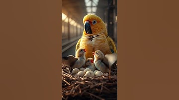 The story of cute yellow parrot and her baby