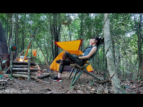 Ana Bushcraft | Solo Winter camping in the wilderness, bushcraft chair, grilled chicken on charcoal