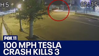 Tesla blows through red light at 100+ mph; crash kills 3