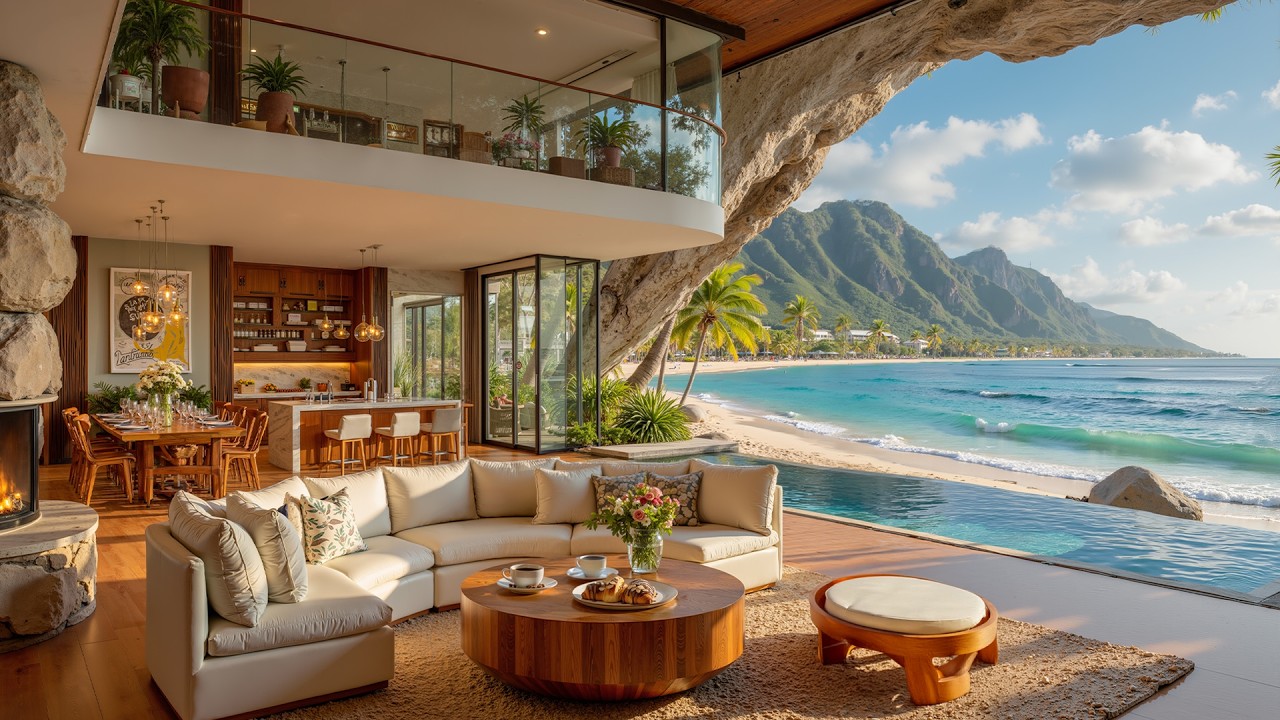 Cozy Indoor Jazz For Inner Peace | Gentle Jazz With Ocean Waves to Welcome a Good New Day