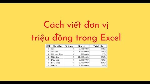 Cách viết đơn vị triệu đồng trong Excel