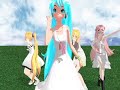 MMD Poker Face White One Piece Miku Chiffon Dress Luka Rin Winter &amp; Neru White Dress Camera Ver 2