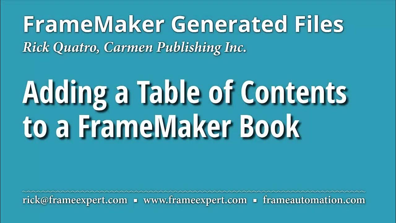 Adding a table of contents to framemaker youtube