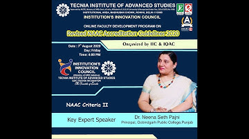 FDP on Revised NAAC Accreditation Guidelines 07.08.2020 || Dr. Neena Seth Pajni | Principal, Punjab