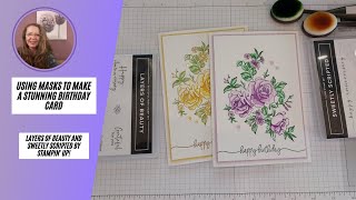 Use stamps and layering decorative masks to make a stunning birthday card