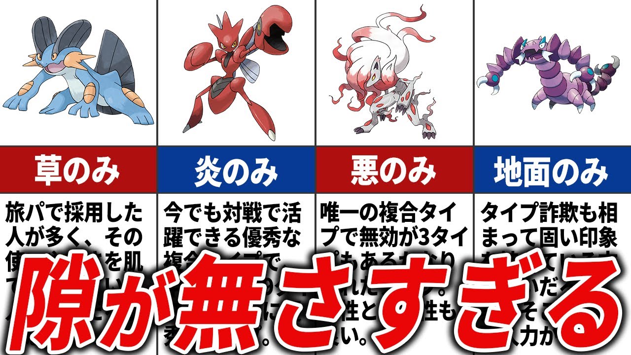 弱点が1つしかない複合タイプのポケモン総まとめ【歴代ポケモン】 - YouTube