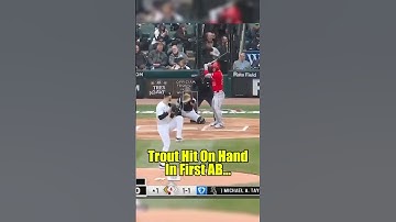Yikes!! Mike Trout gets hit in the hand on the first AB of 2025…😳