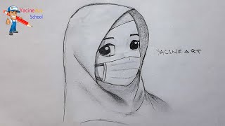 رسم  بنت انمي بالحجاب ترتدي كمامة سهل و بالخطوات || draw anime girl with hijab step by step easy