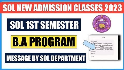 Sol First Semester B.a Prog Offline Classes 2023 II 1st Sem B.a Prog Classes Message received by Sol
