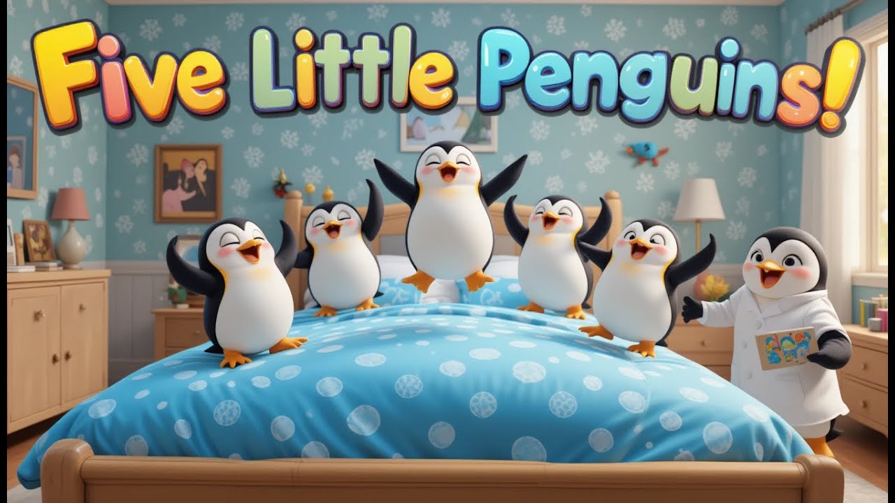 Five Little Penguins Jumping On The bed | Nursery Rhymes & Kids Songs ...