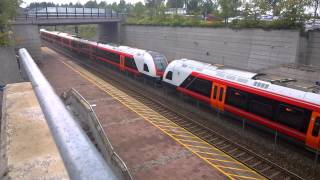 NSB double BM74 (R11 Larvik) leaving Eidsvoll verk station