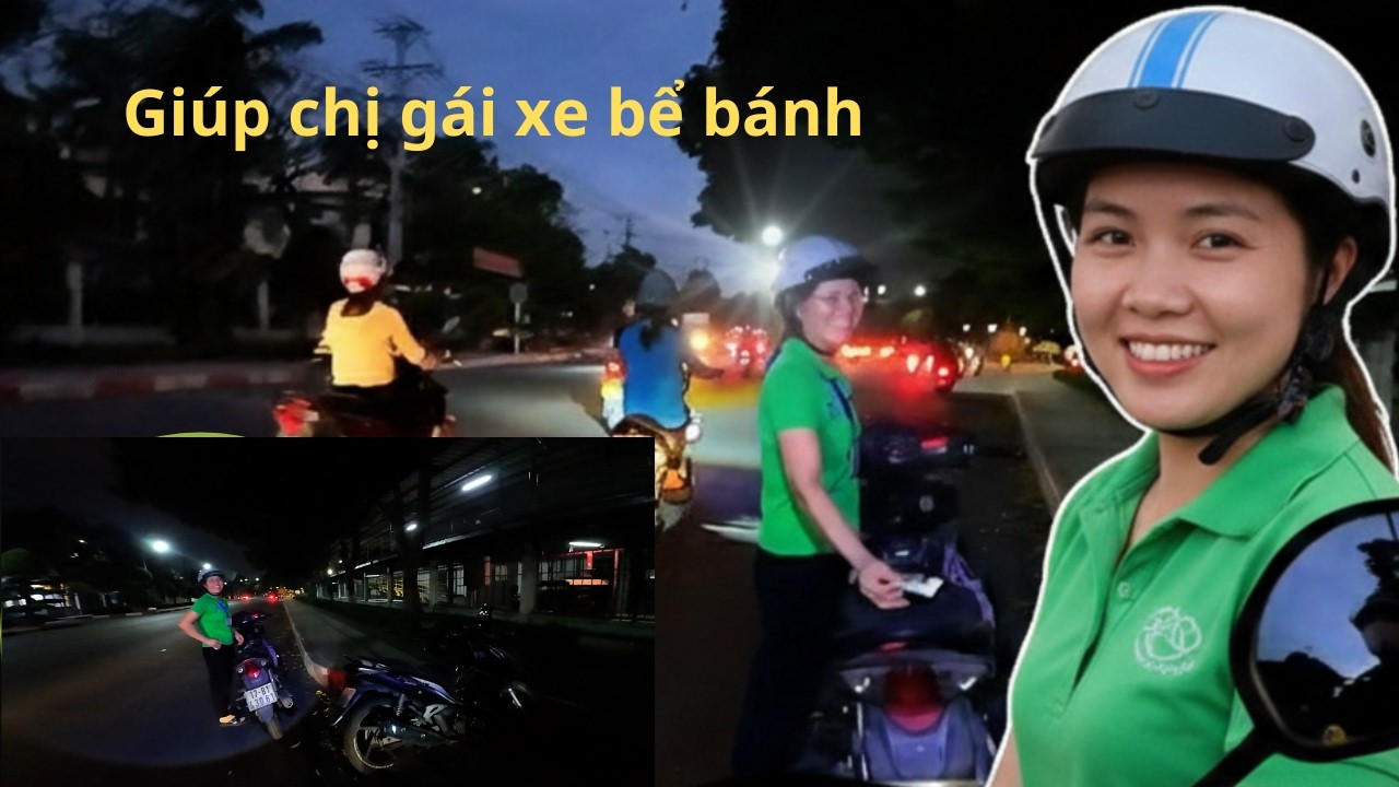 Chi gái đi làm về thì xe bể bánh dẫn bộ.Găp là Giúp❤