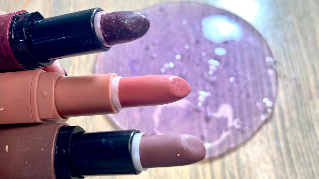 Asmr 3 Nude Lipstick Mixing Into Clear Slime #slimemixing - YouTube