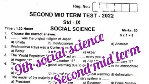 9th social science second mid term exam question paper in english medium||smile only
