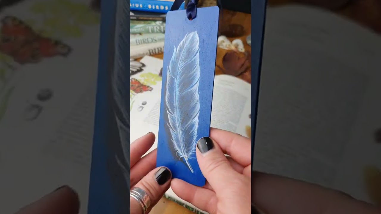Hand painted Limited Edition Wooden Blue Bookmark by Liisa Clark