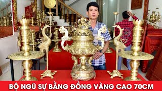 Bộ Ngũ Sự Bằng Đồng Vàng Cao 70cm Cao Cấp | Xưởng Đồng Đông Sơn