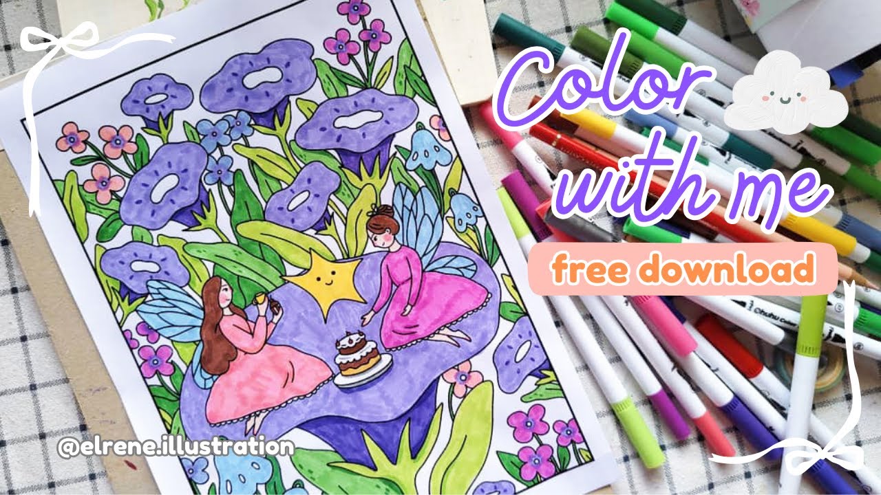 Color with me & FREE download coloring page | Relaxing coloring process ...