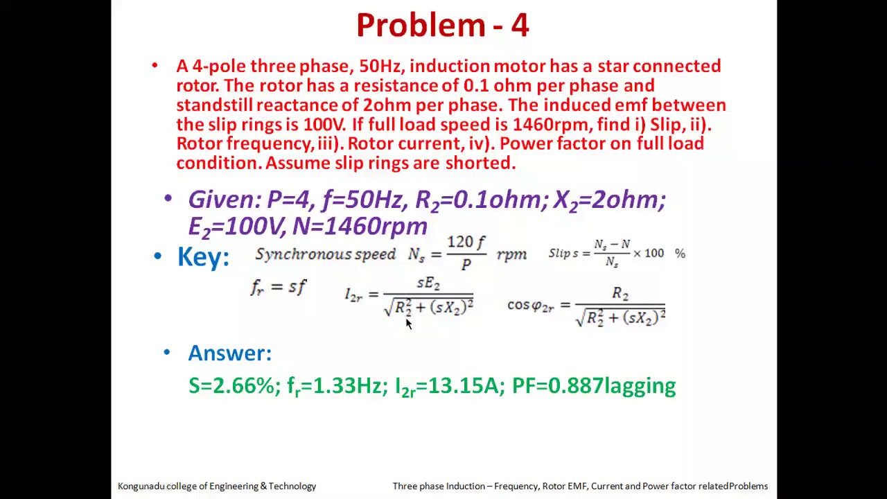 Numerical on 3 phase Induction Motor YouTube