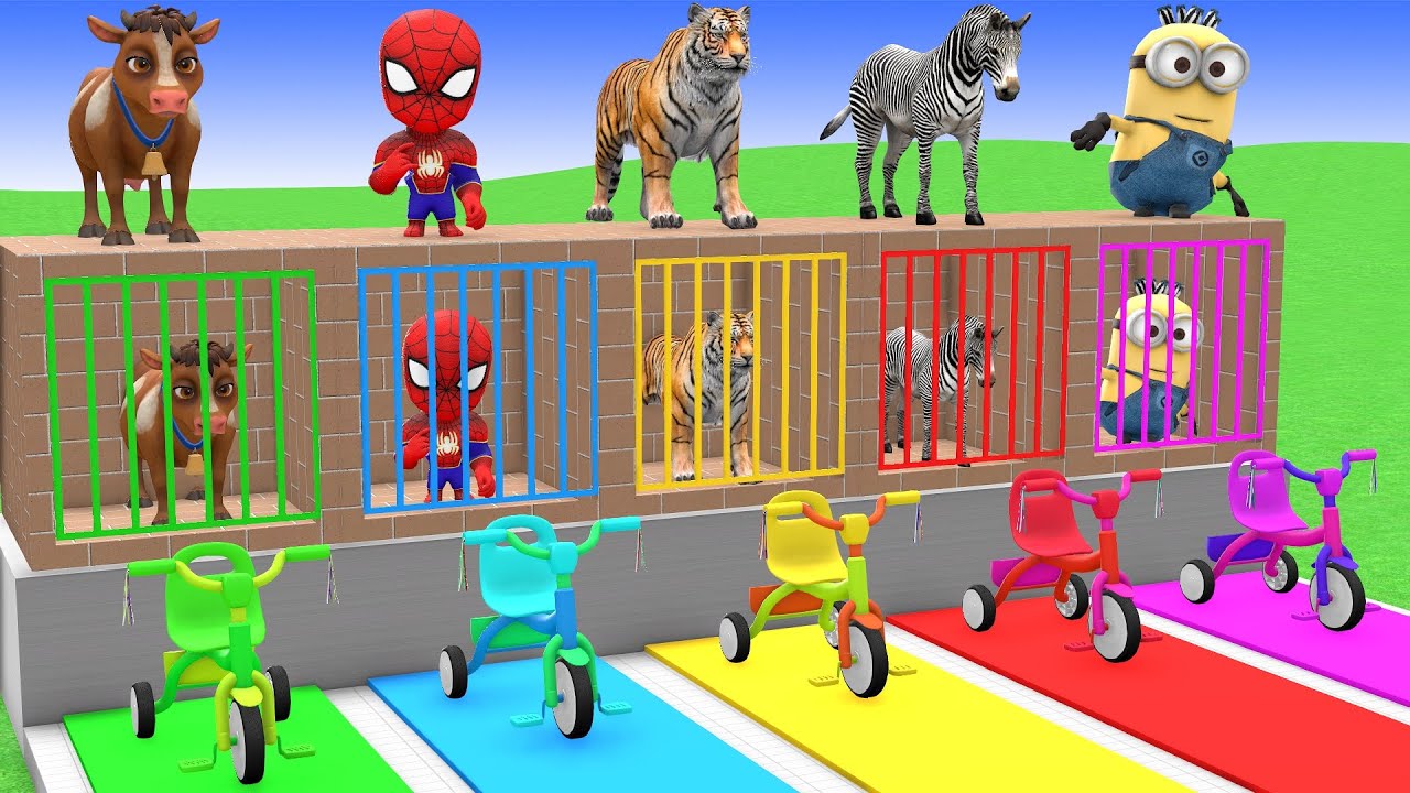 Long Slide Game with Cow Elephant Gorilla Hippopotamus Tiger 3d Animal Game Funny 3d Animals
