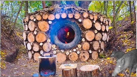 Wild Boar Attack at Night! 🌲 Building a Forest Shelter from Logs  Extreme Bushcraft Survival Alone