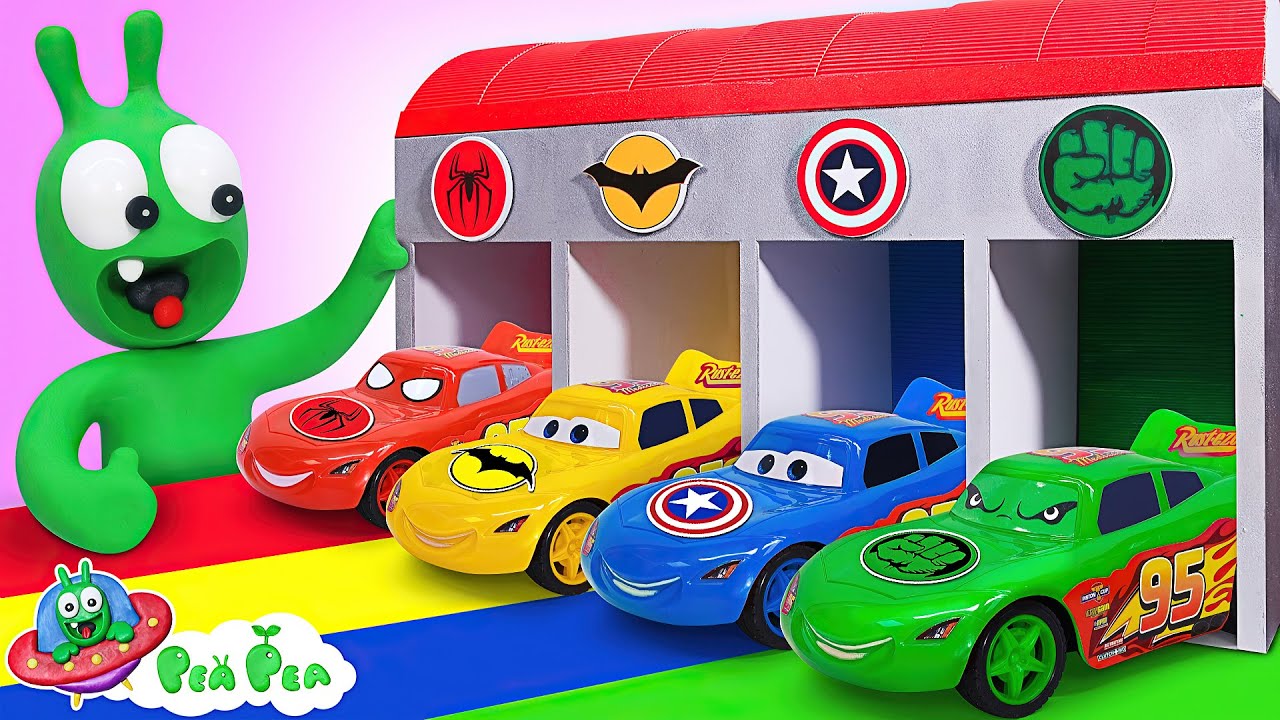 PeaPea Play with Four Color Garage Car Toy   Video for kids