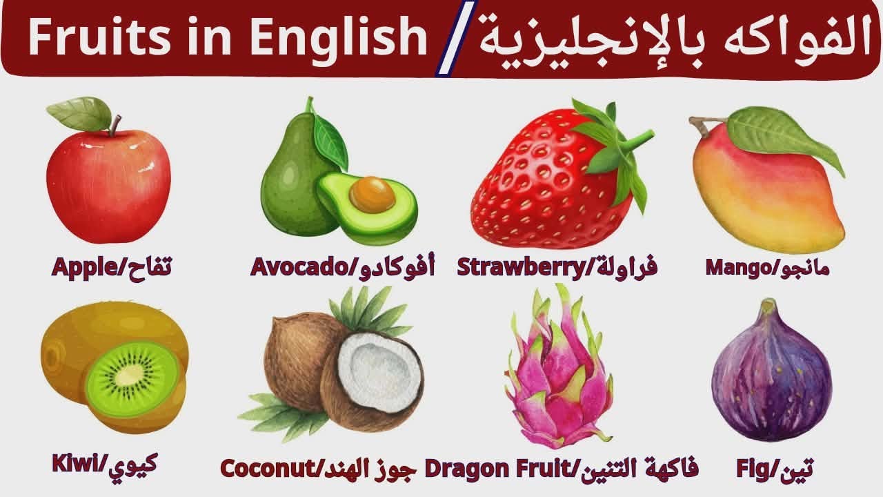 أسماء الفواكه بالإنجليزية | Fruits in English