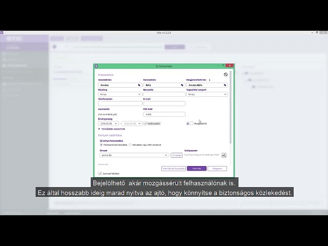 OTIC beléptetőrendszer – Új felhasználó létrehozása