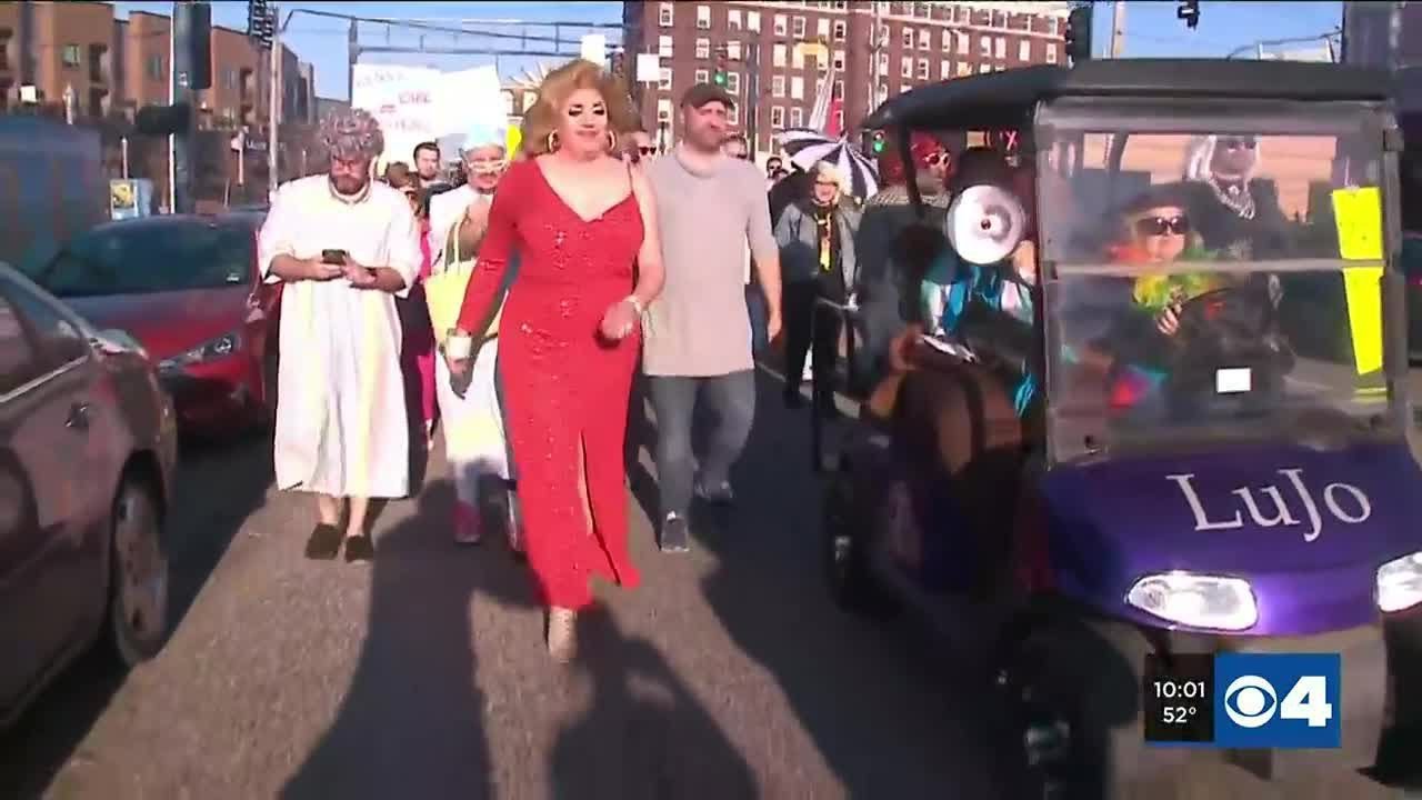 Hundreds march through The Grove protesting ‘anti-LGBTQ’ legislation