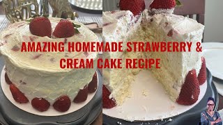 Amazing Homemade Strawberry Cream Cake #amazing #homemade #diy #homemade #cooking #cake  #baking