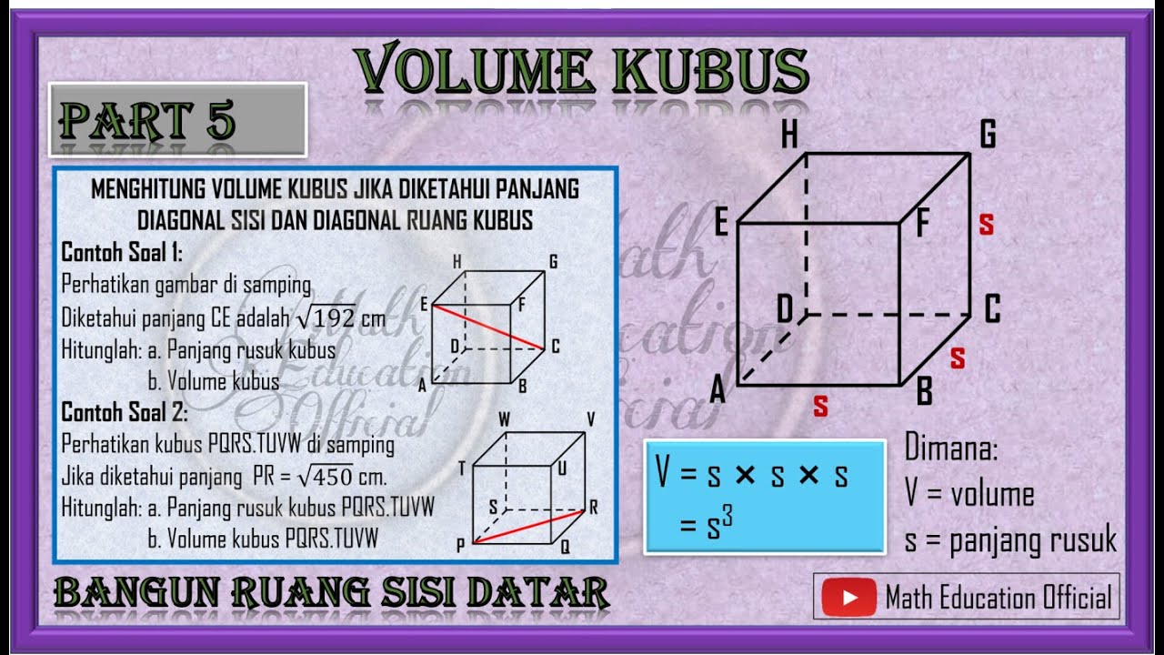 PART Menghitung Volume Kubus Jika Diketahui Panjang Diagonal Bidang Ataupun Diagonal Ruang