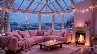 Pink Winter Evening by the Eiffel Tower 🌸 Fireplace Glow screenshot 2