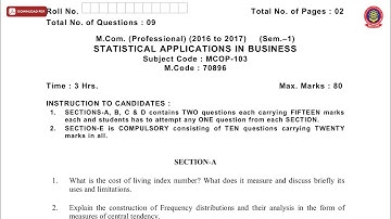 MCOM 1ST SEM PROF STATISTICAL APPLICATIONS IN BUSINESS NOV 2019 | PTU
