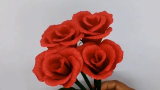 লাল ক্রেপ কাগজ দিয়ে কিভাবে গোলাপ ফুল বানাই | Crepe paper flowers red rose | 100 rose bouquet