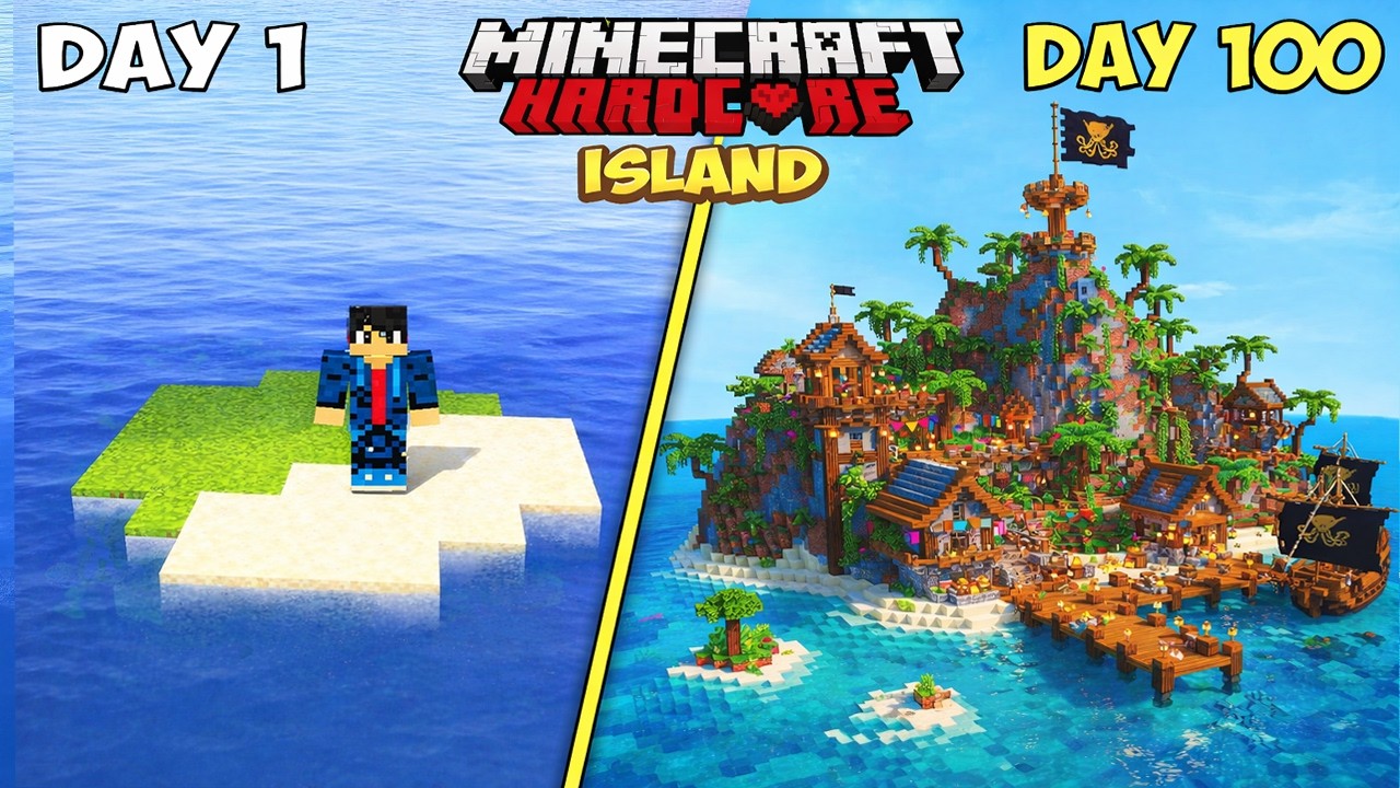 I Survived 100 Days on a Deserted Island without tree in Minecraft ...